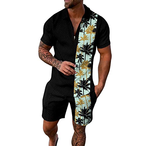 RRGEAR Herren Trainingsanzug Set Sommer Sportanzug 2 Teiliges Outfit Sport Set Kurzarm T-Shirt + Kurze Hose Sets Freizeitanzug Business Polo Hemd Jogginganzug Zweiteiliges Set Herren Anzug von RRGEAR