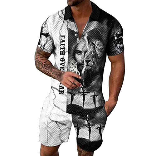 RRGEAR Herren Trainingsanzug Set Sommer Sportanzug 2 Teiliges Outfit Sport Set Kurzarm T-Shirt + Kurze Hose Sets Freizeitanzug Business Polo Hemd Jogginganzug Zweiteiliges Set Sportkleidung MäNner von RRGEAR