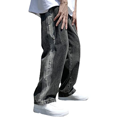 RRGEAR Jeans Herren Patchwork Baggy Hip Hop Jeanshose Casual Straight Leg Denim Hosen Vintage Farbblock Weitem Bein Pants Streetwear Baggy Jeans Jungen Chino Hose Herren von RRGEAR