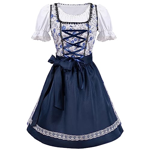 RRGEAR Oktoberfest Kostüm für Damen, deutsches Dirndl Kleid, Dirndl Damen Midi Trachtenkleid inkl.Trachtenrock Germandress Damen Dirndl Kleid Dirndlkleid Trachtenkleid Blümchenstoff für Oktoberfest von RRGEAR