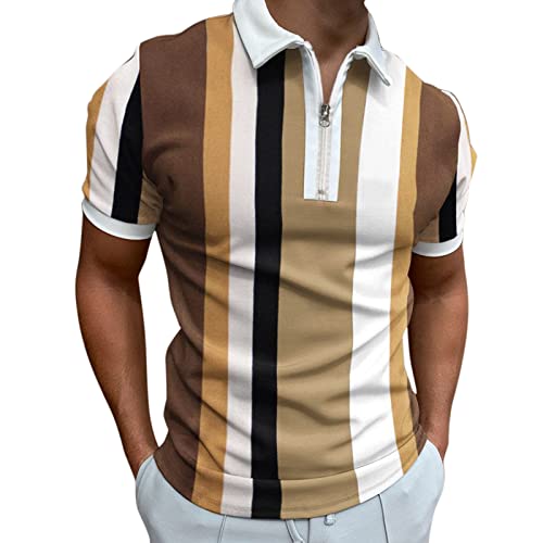 RRGEAR T-Shirt Herren Poloshirt Kurzarm Golf T-Shirt Klassische Casual Polohemd Spleißstreifen Reißverschluss Umlegekragen Tops T Shirts MäNner S - 5XL von RRGEAR