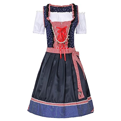 RRGEAR Trachten Damen Dirndl Midi Dirndlkleid Tachtenkleid für Oktoberfest mit Spitzenschürze Oktoberfest Dirndlbluse Langarm Spitze von RRGEAR