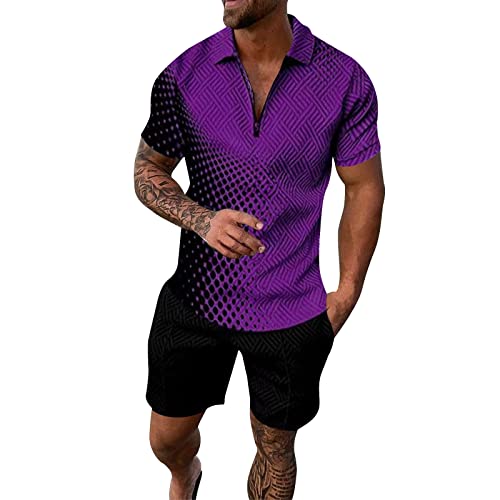 RRGEAR Trainingsanzug für Herren Sommer Casual Sportanzug 2 Teiliges Outfit Sport Set Kurzarm T-Shirts + Kurze Sporthose Sets Freizeitanzug Männer Business Polo Hemd mit Revers Jogginganzug von RRGEAR