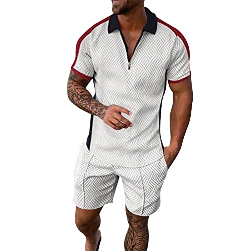 RRGEAR Trainingsanzug für Herren Sommer Casual Sportanzug 2 Teiliges Outfit Sport Set Kurzarm T-Shirts + Kurze Sporthose Sets Freizeitanzug Männer Business Polo Hemd mit Revers Jogginganzug von RRGEAR