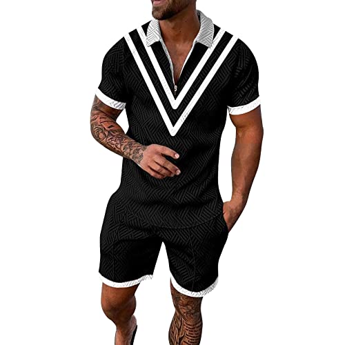 RRGEAR Trainingsanzug für Herren Sommer Mode Sportanzug 2 Teiliges Bedruckter Outfit Set Kurzarm T-Shirts mit Rundhalsausschnitt + Kurze Hose Freizeitanzug für Männer Herren Anzug von RRGEAR