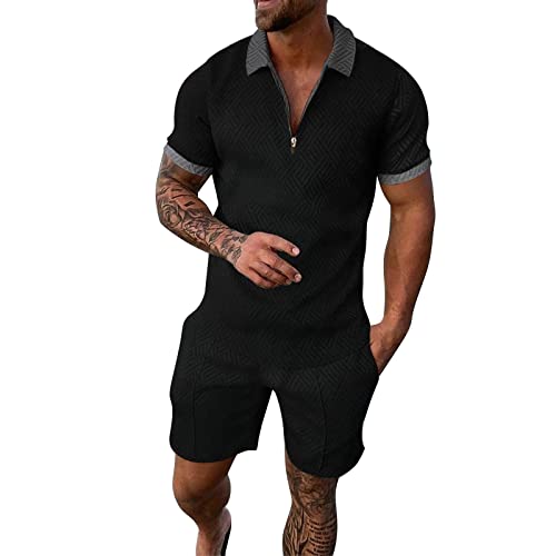 RRGEAR Trainingsanzug für Herren Sommer Mode Sportanzug 2 Teiliges Bedruckter Outfit Set Kurzarm T-Shirts mit Rundhalsausschnitt + Kurze Hose Freizeitanzug für Männer Trainingsanzug Herren Kurz von RRGEAR