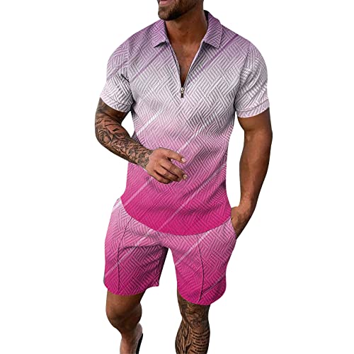 RRGEAR Trainingsanzug für Herren Sommer Mode Sportanzug 2 Teiliges Bedruckter Outfit Set Kurzarm T-Shirts mit Rundhalsausschnitt + Kurze Hose Freizeitanzug für Männer Trainingsanzug Herren Kurz Set von RRGEAR