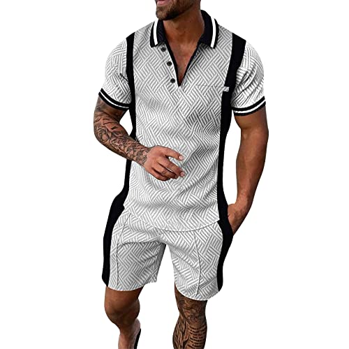 RRGEAR Trainingsanzug für Herren Sommer Sportanzug 2 Teiliges Bedruckter Outfit Set Kurzarm T-Shirts mit Rundhalsausschnitt + Kurze Hose Freizeitanzug für Männer Herren Jogginganzug von RRGEAR