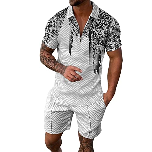 RRGEAR Trainingsanzug für Herren Sommer Sportanzug 2 Teiliges Bedruckter Outfit Set Kurzarm T-Shirts mit Rundhalsausschnitt + Kurze Hose Freizeitanzug für Männer Streatwear TrainingsanzüGe FüR Herren von RRGEAR