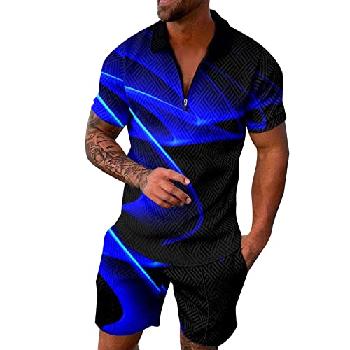 RRGEAR Trainingsanzug für Herren Sommer Sportanzug 2 Teiliges Bedruckter Outfit Set Kurzarm T-Shirts mit Rundhalsausschnitt + Kurze Hose Freizeitanzug für Männer TrainingsanzüGe FüR Herren von RRGEAR