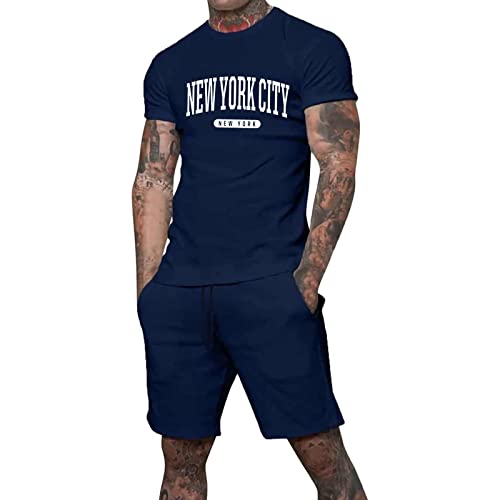 RRGEAR Trainingsanzug für Herren Sommer Sportanzug 2 Teiliges Bedruckter Outfit Sport Set Kurzarm T-Shirts + Kurze Hose Freizeitanzug Männer Rundhals Herren Trainingsanzug S-5XL von RRGEAR