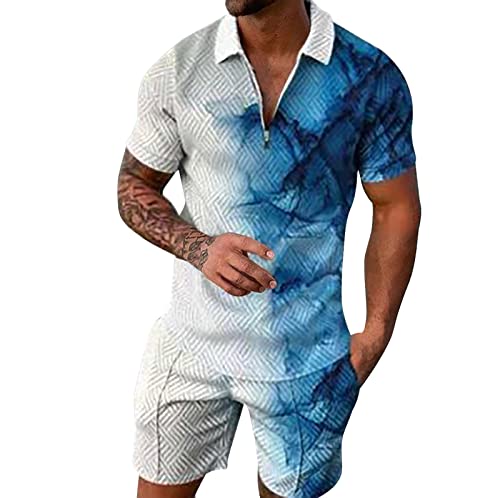 RRGEAR Trainingsanzug für Herren Sommer Sportanzug 2 Teiliges Outfit Set Kurzarm Sportanzug T-Shirts mit Rundhalsausschnitt + Kurze Hose Freizeitanzug für Männer Sommer Anzug Herren von RRGEAR