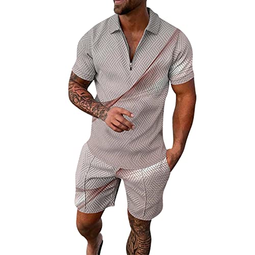 Trainingsanzug für Herren Sommer Sportanzug 2 Teiliges Outfit Sport Set Kurzarm T-Shirts + Kurze Hose Freizeitanzug Männer Business Polo Hemd mit Revers Mode Sporthose Trainingsanzug Damen von RRGEAR