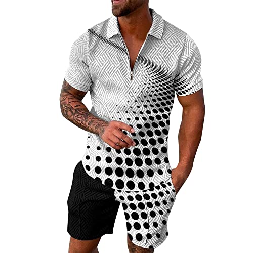 Trainingsanzug für Herren Sommer Sportanzug 2 Teiliges Outfit Sport Set Kurzarm T-Shirts + Kurze Hose Sets Freizeitanzug Männer Business Polo Hemd mit Revers Sporthose Herren Jogginganzug von RRGEAR