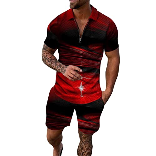 Trainingsanzug für Herren Sommer Sportanzug 2 Teiliges Outfit Sport Set Kurzarm T-Shirts + Kurze Hose Sets Freizeitanzug Männer Business Polo Hemd mit Revers Sporthose Jogginganzug von RRGEAR