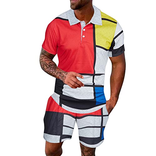 Trainingsanzug für Herren Sommer Sportanzug 2 Teiliges Outfit Sport Set Kurzarm T-Shirts + Kurze Hose Sets Freizeitanzug Männer Business Polo Hemd mit Revers Sporthose Sommer Outfit Herren von RRGEAR