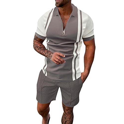 Trainingsanzug für Herren Sommer Sportanzug 2 Teiliges Outfit Sport Set Kurzarm T-Shirts + Kurze Hose Sets Freizeitanzug Männer Business Polo Hemd mit Revers Sporthose Sportanzug von RRGEAR