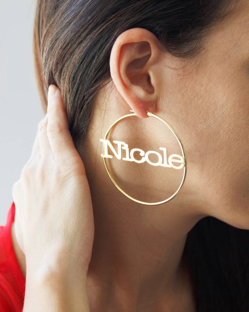 Personalisierte Riesencreolen Sterling Silber, Gold Mit Namen von RRJewels