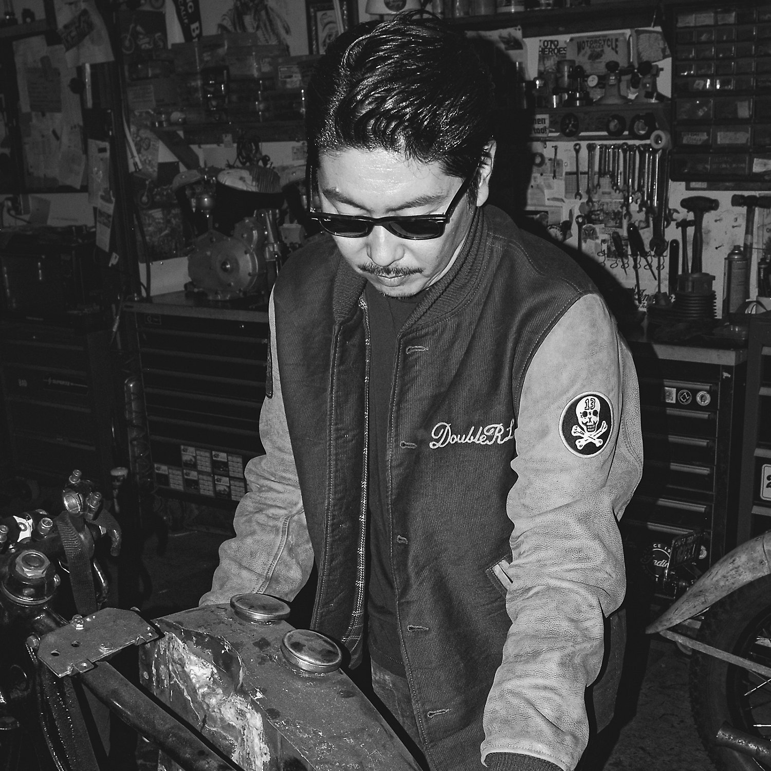 Baseballjacke mit Lederärmeln von RRL