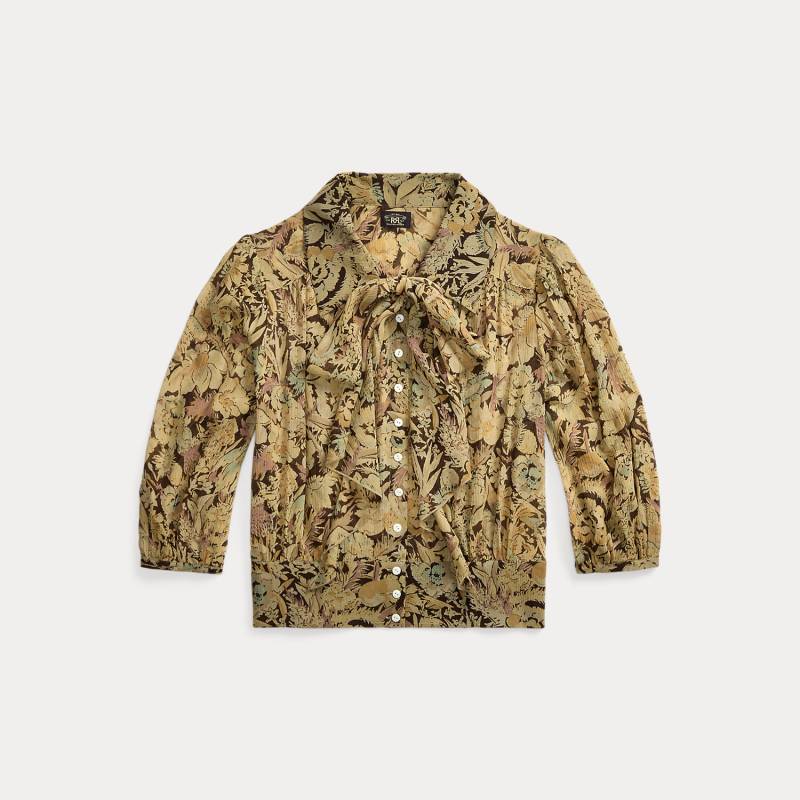 Geblümte Seidenbluse in Knitteroptik von RRL