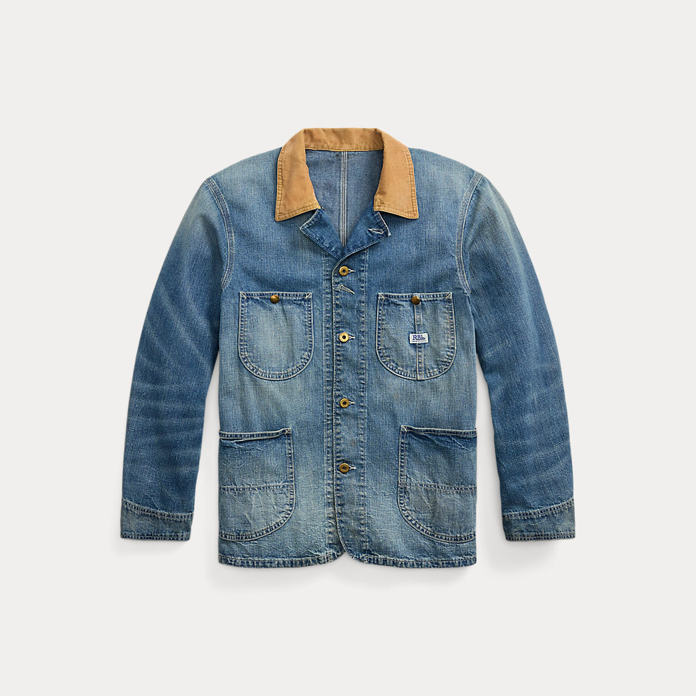 Indigo-Denimjacke mit Kordsamtkragen Indigo-Denimjacke mit Kordsamtkragen von RRL