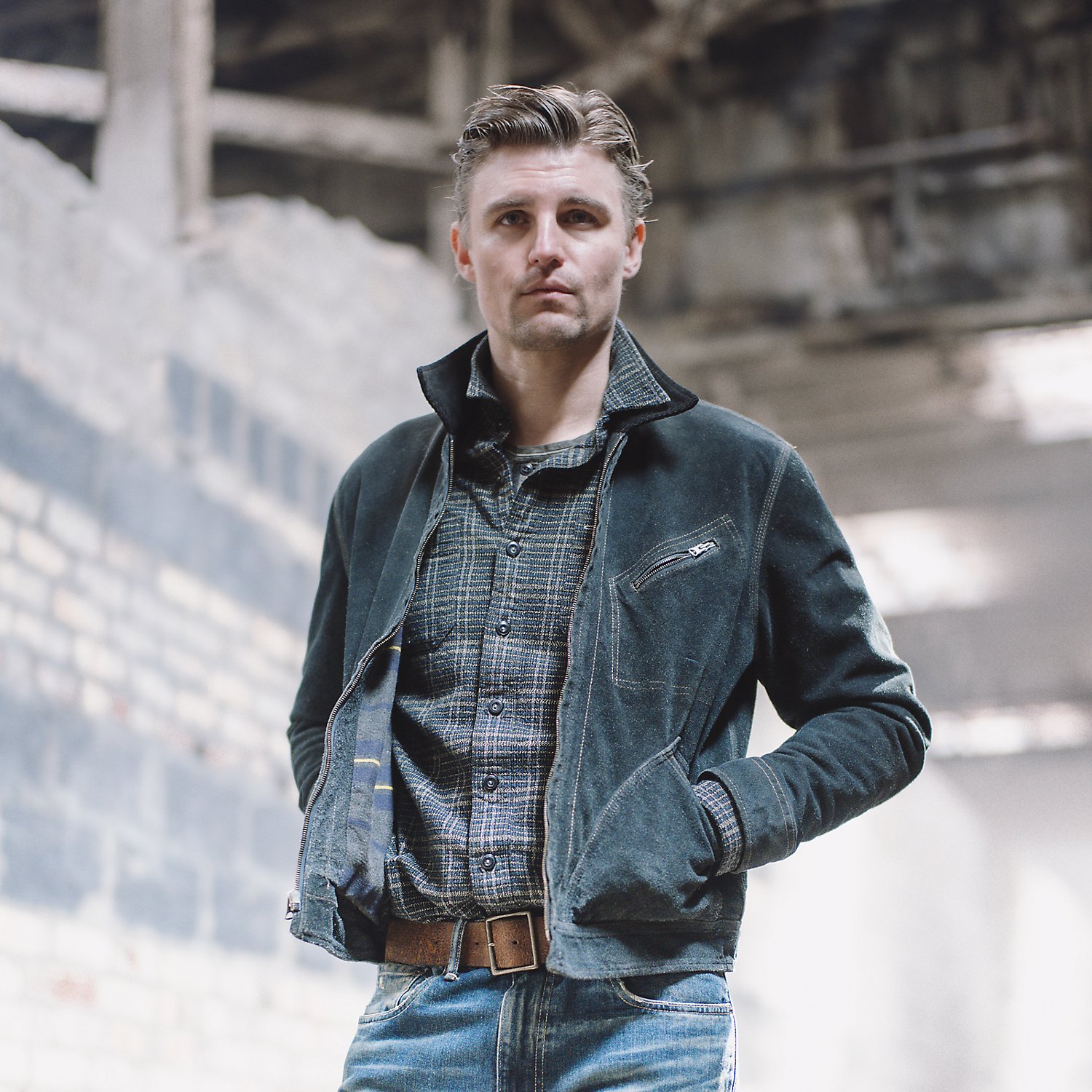 Jacke aus indigoblauem Rauwildleder von RRL