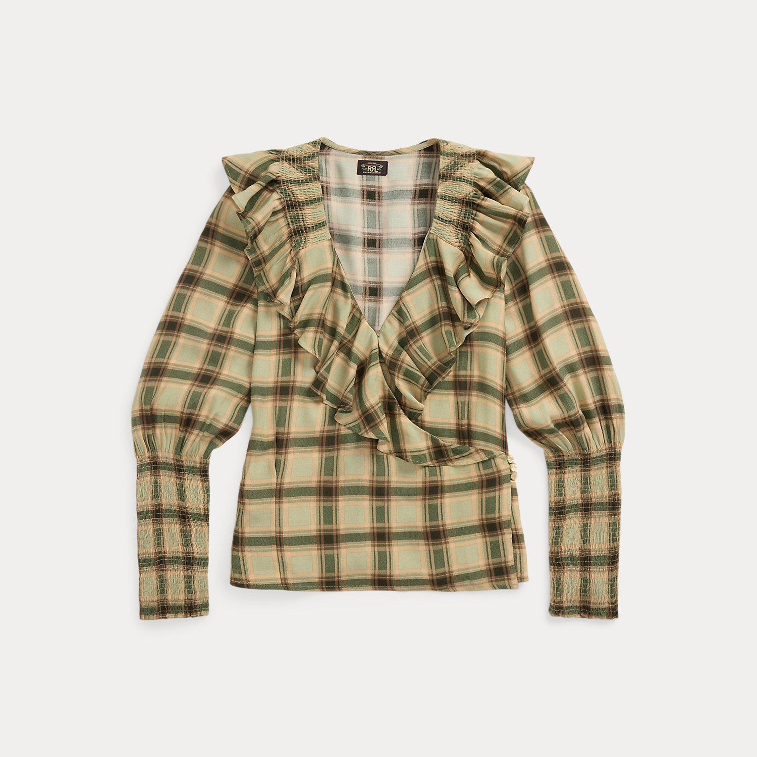 Marocain-Bluse mit Ombré-Karomuster von RRL