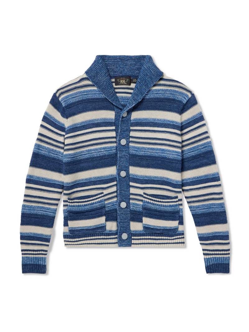 RRL - Shawl-Collar Striped Cotton and Linen-Blend Cardigan - Men - Blue - XL von RRL