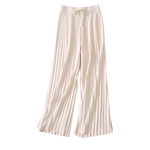 Damen Strick Hosen Kaschmir Blend Pants Fashion Plissee Strick Hosen (Beige, Large) von RRMY