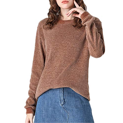 RRMY Damen Chenille Stoff Pullover Mode Rundhals Pullover (Kamel, Small) von RRMY