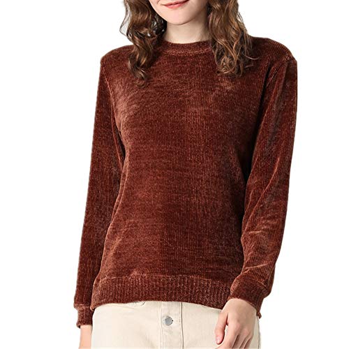 RRMY Damen Chenille Stoff Pullover Mode Rundhals Pullover (Karamellfarbe, Large) von RRMY