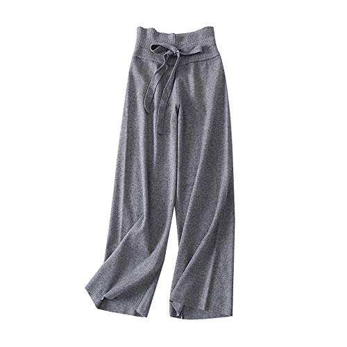 RRMY Damen Kaschmir Mix Hose Hohe Taille Weites Bein Strickhose (Grau, Medium) von RRMY