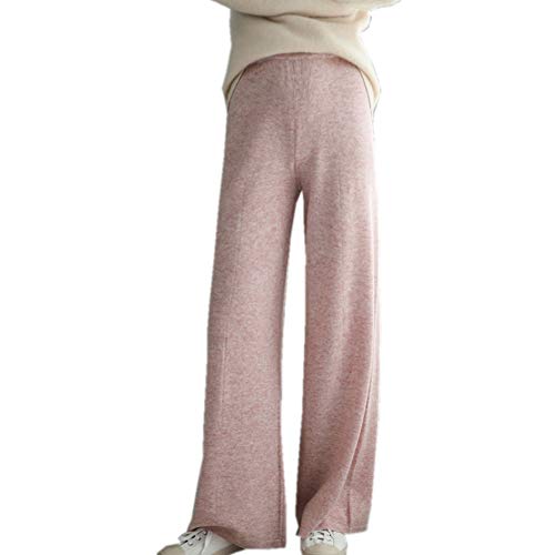 Strick Hose für Damen Freizeit Hose aus Wolle mit Weitem Bein (Rosa, X-Large) von RRMY