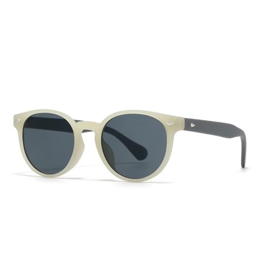 Modische runde Sonnenbrille für Herren, Retro-Nieten, Damen, trendige gelbe Sonnenbrille, UV400 (C5 Beige Schwarz) von RRNTTTM