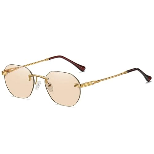 RRNTTTM Braune rahmenlose Damen-Sonnenbrille aus goldenem Metall, randlose Verlaufsgläser, blaue modische Sonnenbrille für Herren, UV400 (04 Gold-Champ) von RRNTTTM