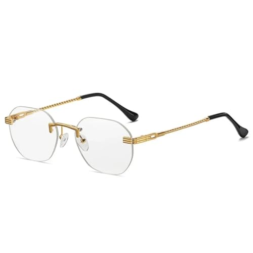 RRNTTTM Braune rahmenlose Damen-Sonnenbrille aus goldenem Metall, randlose Verlaufsgläser, blaue modische Sonnenbrille für Herren, UV400 (09 Gold-Transparent) von RRNTTTM