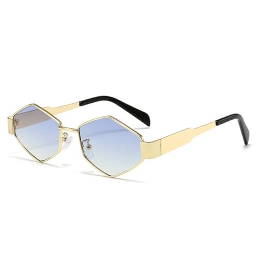 RRNTTTM Metallrahmen Herren Punk Sonnenbrillen Shades UV400 Retro Clear Ocean Gradient Lens Damen Sonnenbrille (Golden Blue Gradient) von RRNTTTM