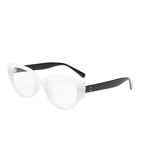 RRNTTTM Modische Cat-Eye-Brille für Männer und Frauen, PC-Rahmen, Brille für Brillen, Metallnietenrahmen, Brillen (weiß) von RRNTTTM