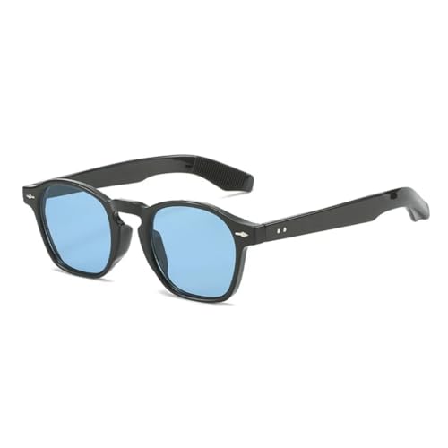RRNTTTM Modische kleine Sonnenbrille für Damen, Retro, rund, klare Gläser, UV400, Nieten, Luxus-Sonnenbrille für Herren (schwarz blau) von RRNTTTM