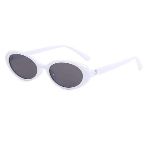 RRNTTTM Modische kleine ovale Sonnenbrille für Damen und Herren, Nieten, Retro-Brillen, Luxus-Sonnenbrille, UV400, weiblich (weiß) von RRNTTTM
