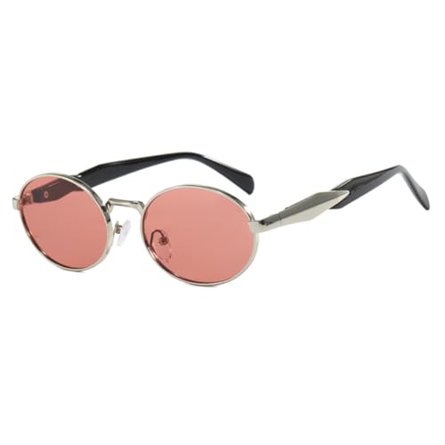 RRNTTTM Modische ovale Sonnenbrille für Damen, luxuriöser Metallrahmen, UV400-Sonnenschutz, Sonnenbrille (C4 Silberrot) von RRNTTTM
