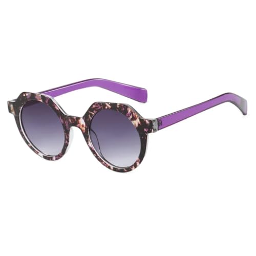 RRNTTTM Modische runde Damen-Punk-Sonnenbrille mit Retro-Nieten für Herren, trendige Sonnenbrille mit Farbverlauf, UV400 (lila) von RRNTTTM