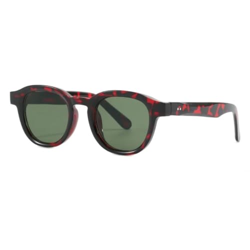 RRNTTTM Modische runde Sonnenbrille für Damen, Retro, klarer Rahmen, Gläser, UV400, Nieten, Party-Sonnenbrille für Herren (Leopardengrün) von RRNTTTM