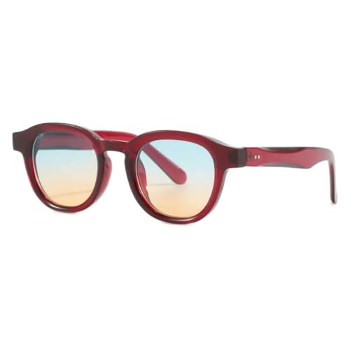RRNTTTM Modische runde Sonnenbrille für Damen, Retro, klarer Rahmen, Gläser, UV400, Nieten, Party-Sonnenbrille für Herren (rot blau) von RRNTTTM