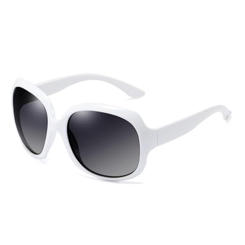 RRNTTTM Polarisierte Sonnenbrille für Damen, modisch, große, runde Sonnenbrille, Vintage, für den Außenbereich, blendfrei (weiß/grau) von RRNTTTM
