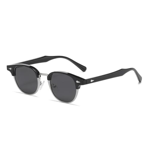 RRNTTTM Retro-Sonnenbrille, klassisch, halbmetallisch, oval, für Damen, modisch, Punk, Herren, Nieten, UV400-Schutz (schwarz, silbergrau) von RRNTTTM