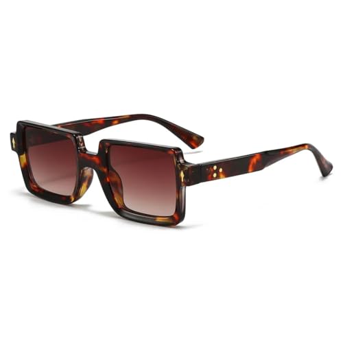 RRNTTTM Retro-Sonnenbrille für Damen, modisch, mit Farbverlauf, für Herren, trendige Nieten, Punk-Sonnenbrille, UV400 (Leopard) von RRNTTTM