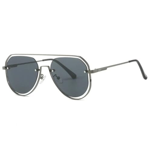 RRNTTTM Retro-Sonnenbrille mit Doppelsteg aus Metall für Herren, modische Farbverlaufsgläser, UV400, Damen, Punk-Trend-Sonnenbrille (Gun Black) von RRNTTTM