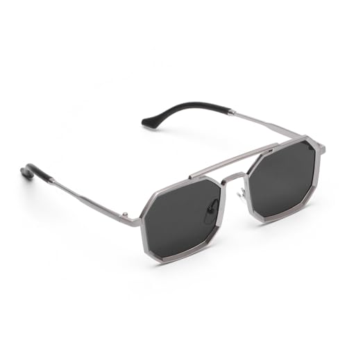 RRNTTTM Vintage Steampunk-Sonnenbrille für Männer, modische Sonnenbrillen für Frauen, trendige Retro-Punk-Sonnenbrille für Männer aus Metall (silberner Rahmen schwarz) von RRNTTTM