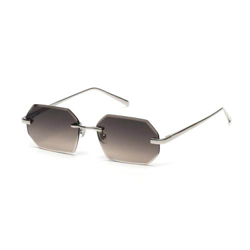 Sonnenbrillen Herren Mode Randlose Sonnenbrillen Shades Damen Rahmenlose Metallbrillen (C3 Silberbraun) von RRNTTTM
